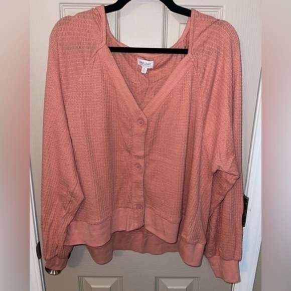 True Craft Drop Shoulder Cardigan-Style Top in Dusty Pink - Picture 1 of 7